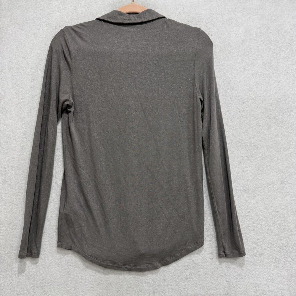 Majestic Filatures Shirt Womens 2 Gray Jersey Button Front Long Sleeve Top - Picture 5 of 8